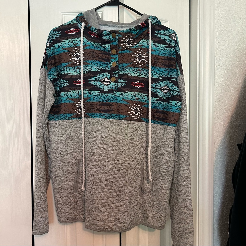 Gray and Blue Modern Hoodie Sweatshirt